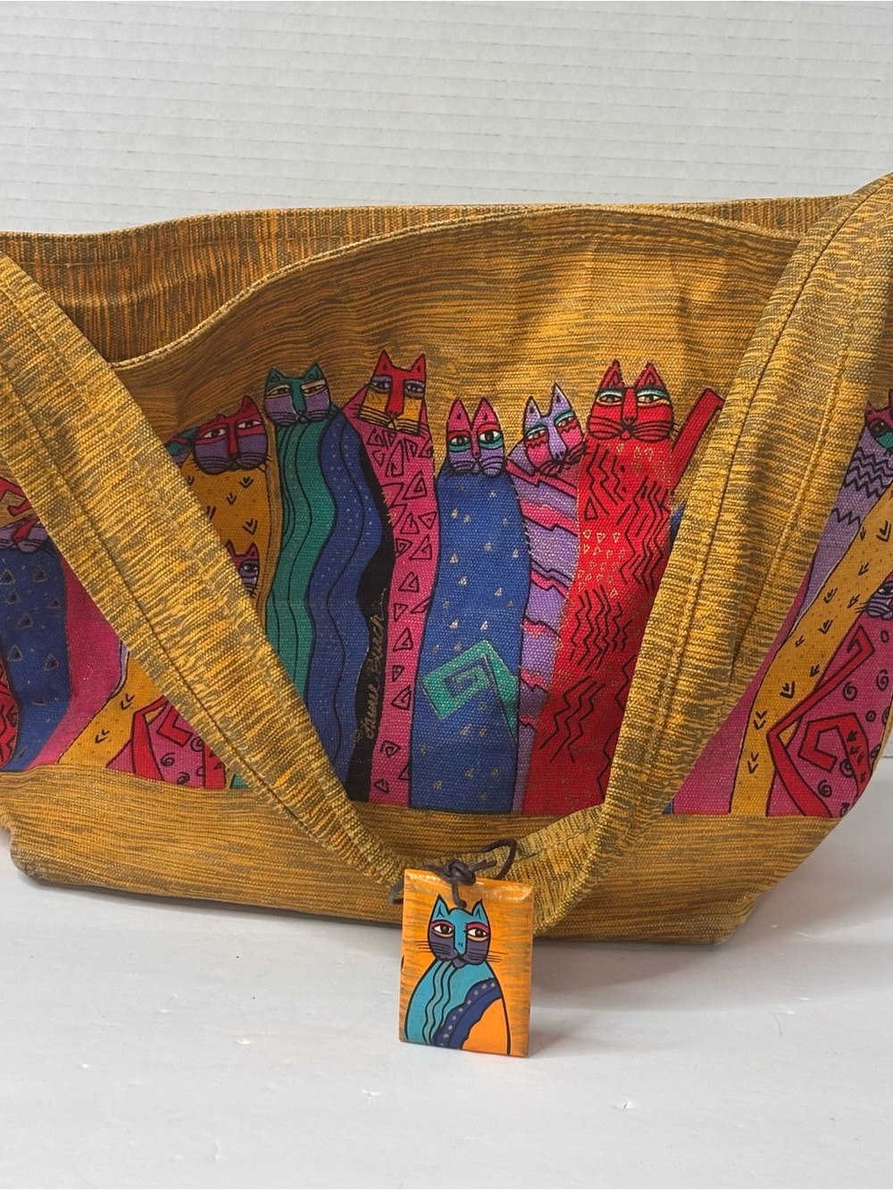 Laurel Burch Fantasticats Tote Purse Colorful Cats Feline Art Print Canvas Bag - Picture 2 of 15